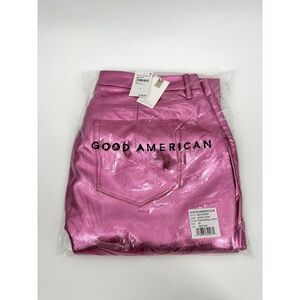 Good American Icon Shiny Metallic Faux Leather Straight Leg High Rise Pants Sz20